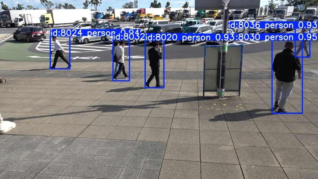 人物追尾技術、人物検出・追尾中の画像