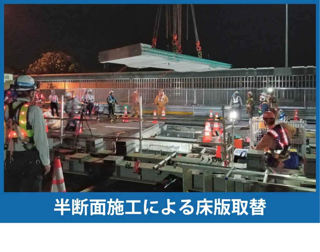 半断面施工による床版取替の写真